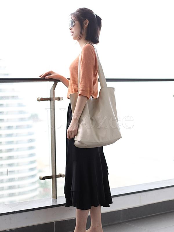 Soft Solid Handiness PU Tote Shoulder Bag