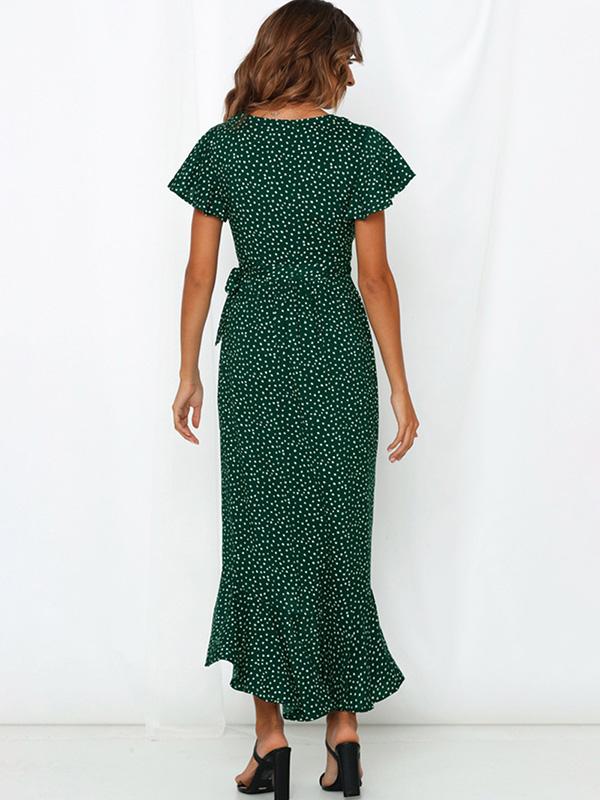 Short Sleeves Polka Dot Maxi Dress