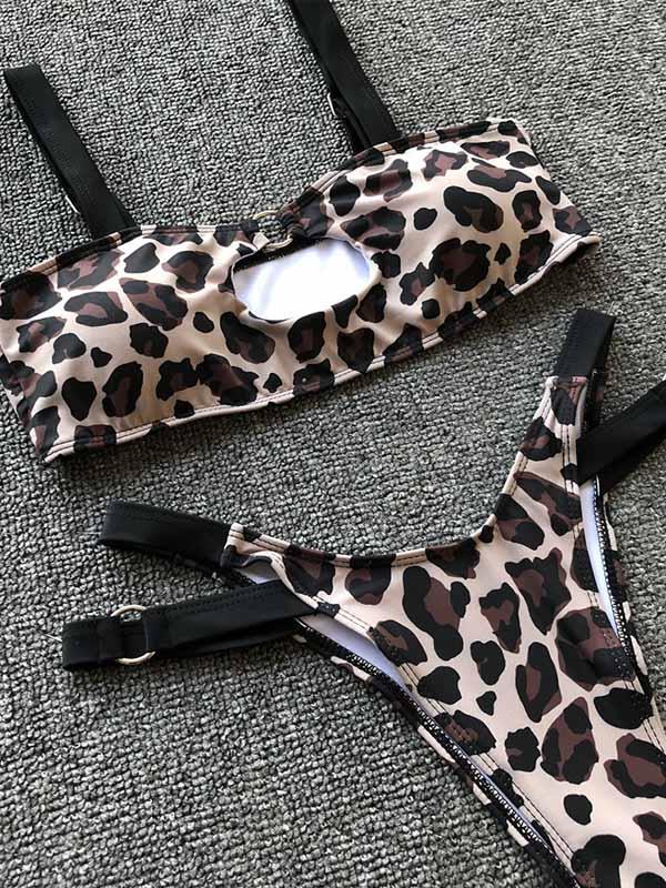 Sexy Leopard Print Hollow Bikinis Swimsuit