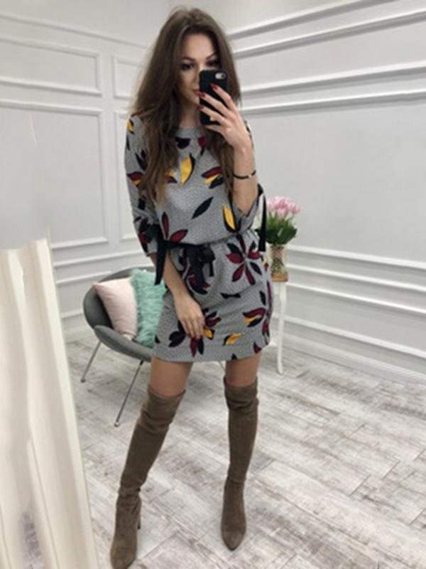 Floral Flared Long Sleeves Mini Dress