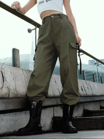 3 Colors High Waist Cargo Pants For Women