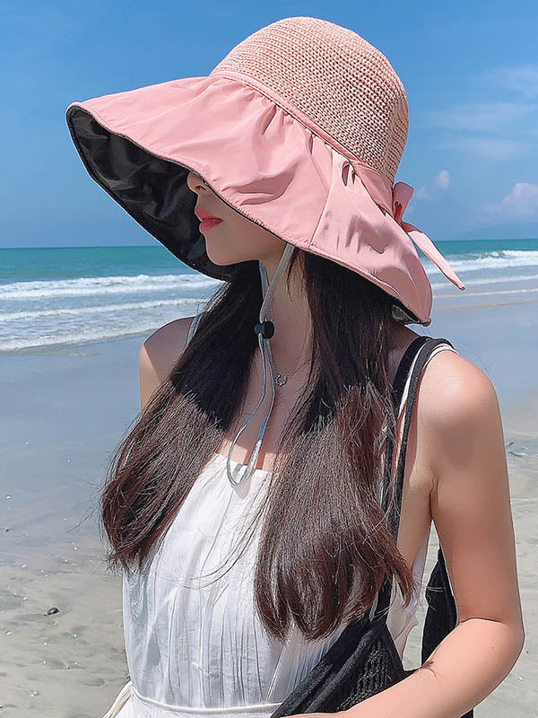 Vacation Weave Bow-Embellished Sun Protection Caps