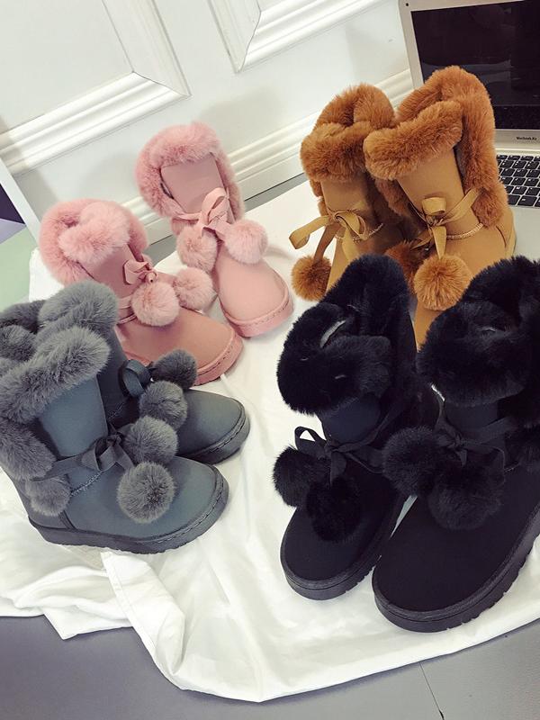 Middle Tube Artificial Fur Fluffy Ball Snow Boots Uggs