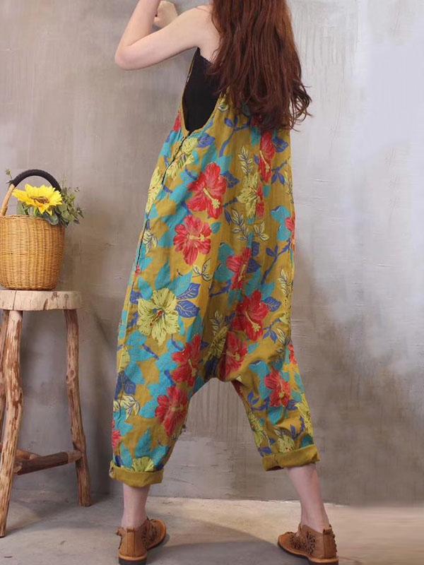 Expressive Fashion Long Loose Jumpsuit with Floral Print