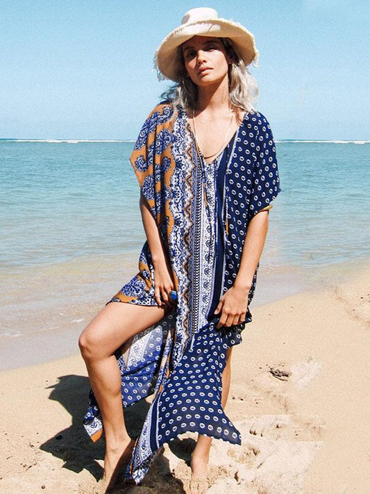 Floral V-neck Cover-ups  Beach Maxi Dress