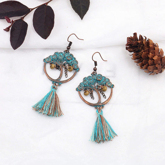 Retro national style earrings long tassel Pendant