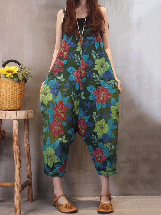 Expressive Fashion Long Loose Jumpsuit with Floral Print