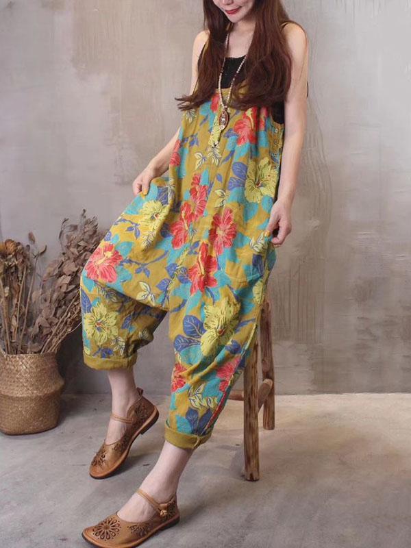 Expressive Fashion Long Loose Jumpsuit with Floral Print