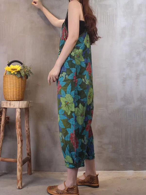 Expressive Fashion Long Loose Jumpsuit with Floral Print