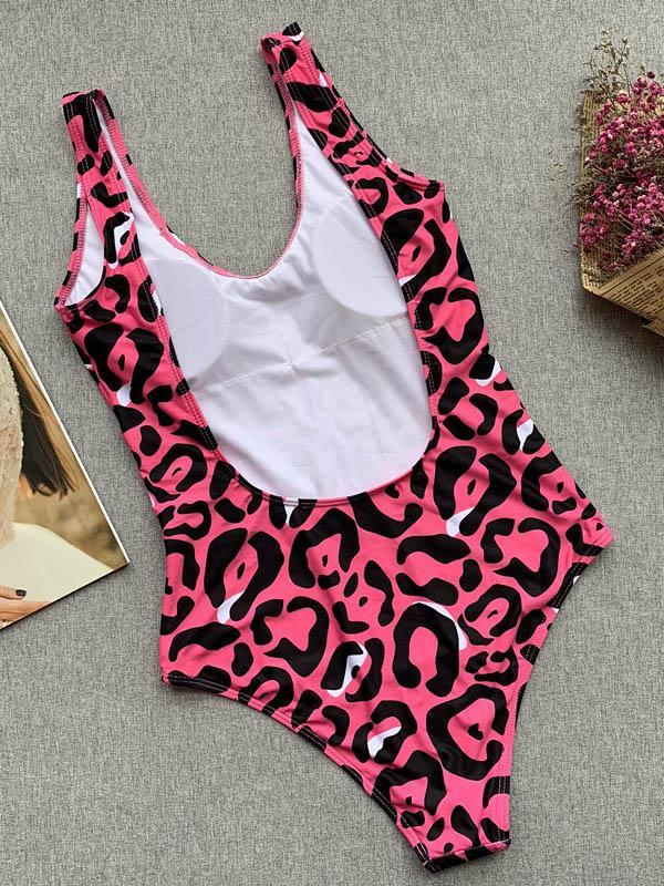 Leopard Printed Backless One-piece Swimwear