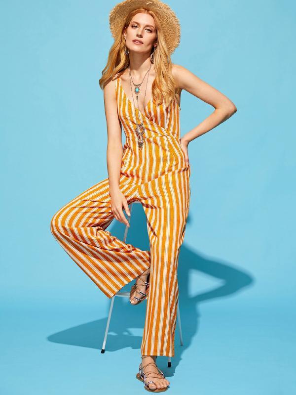 Sexy Backless Stripes Loose Spaghetti Jumpsuit