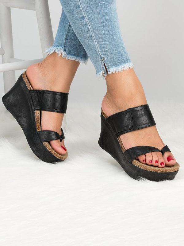 Simple Wedge Heel Slipper Sandals Shoes