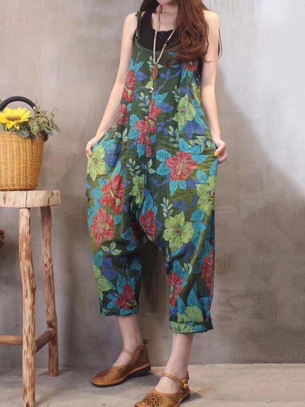 Expressive Fashion Long Loose Jumpsuit with Floral Print