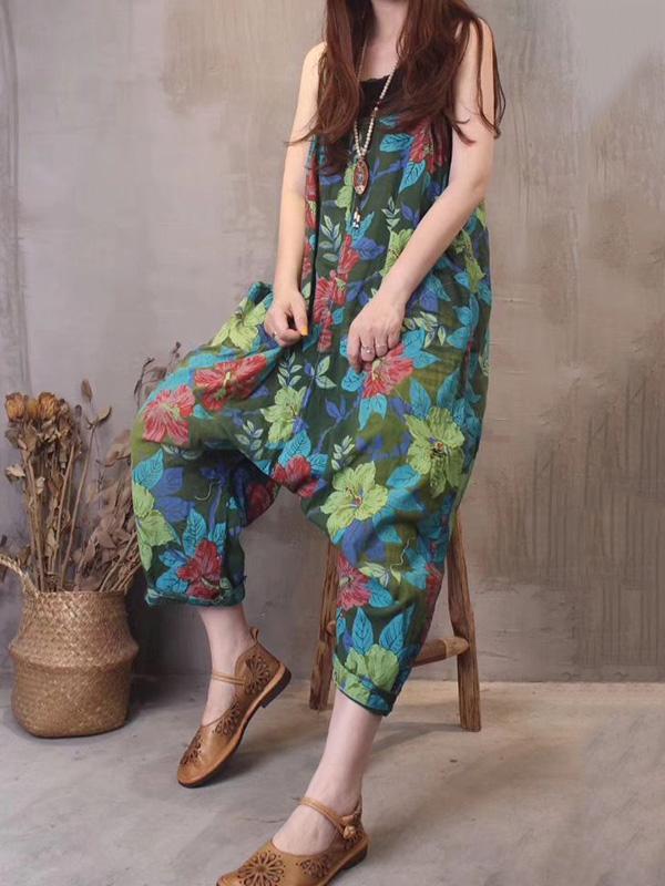 Expressive Fashion Long Loose Jumpsuit with Floral Print