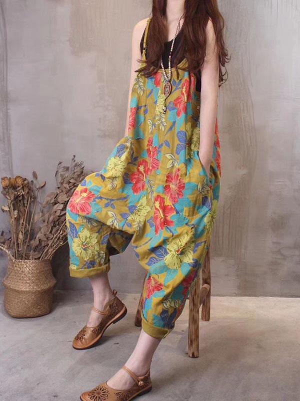 Expressive Fashion Long Loose Jumpsuit with Floral Print