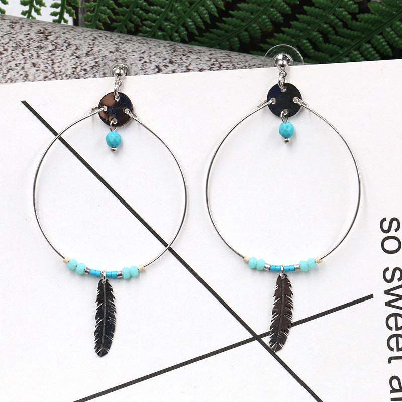 Big-circle earset creative leaf pendant earrings