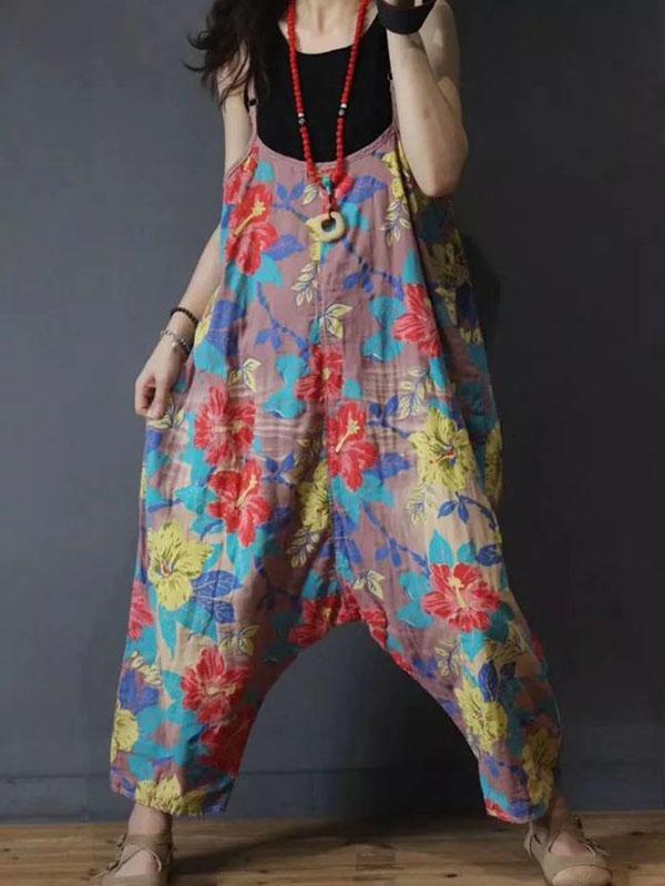 Expressive Fashion Long Loose Jumpsuit with Floral Print