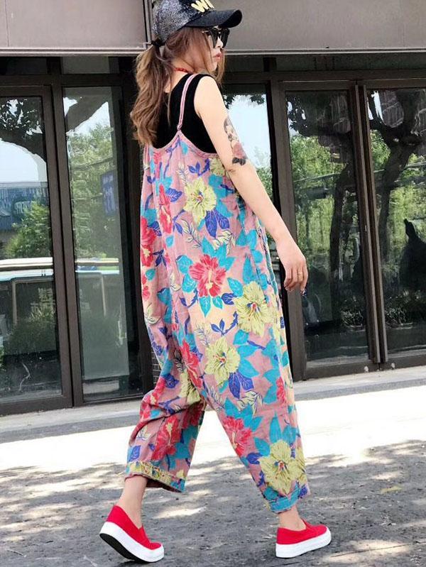 Expressive Fashion Long Loose Jumpsuit with Floral Print