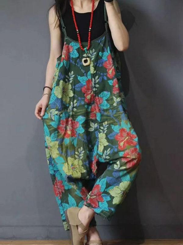 Expressive Fashion Long Loose Jumpsuit with Floral Print