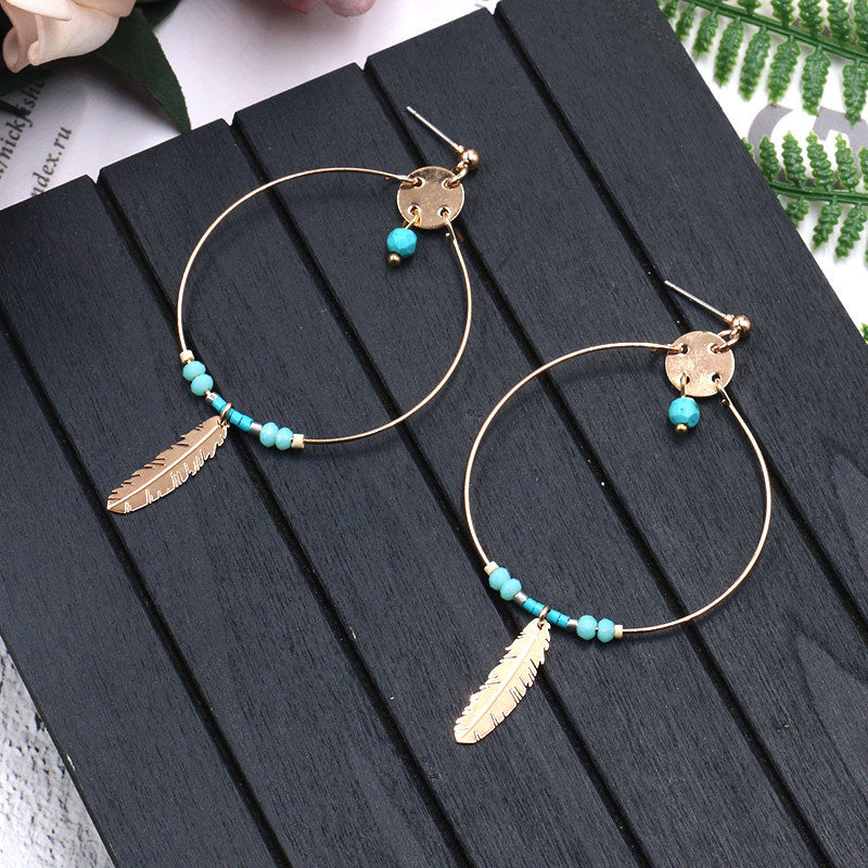 Big-circle earset creative leaf pendant earrings