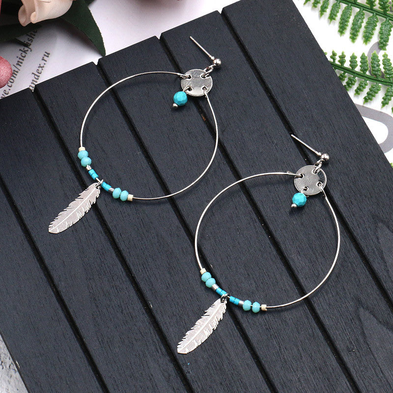 Big-circle earset creative leaf pendant earrings