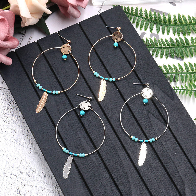 Big-circle earset creative leaf pendant earrings