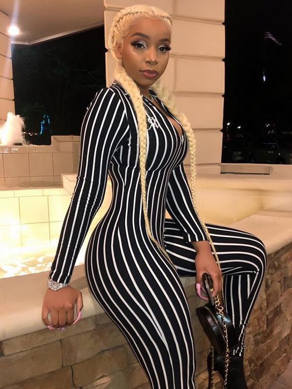 Striped V-neck Fitness Jumpsuits