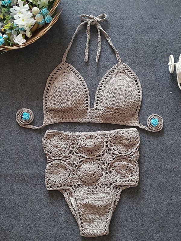 Sexy Spaghetti-Neck Backless Hand Crochet Bikini Swimsuit