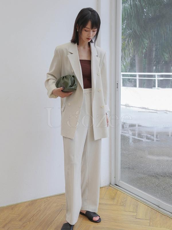 Casual Solid Drapey Suit Outwears