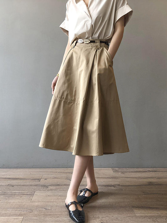 Urban Simple Solid Color A-Line Long Skirt