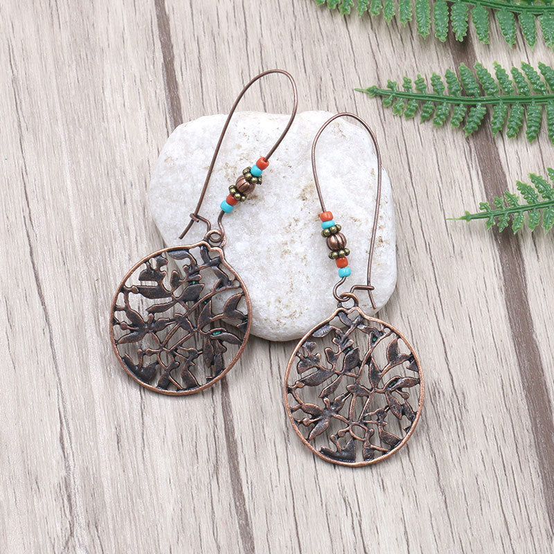 Bohemian Earrings with round hollow leaves