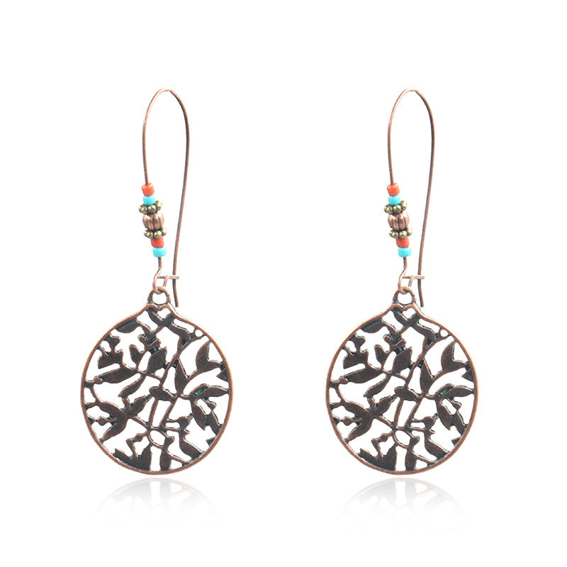 Bohemian Earrings with round hollow leaves