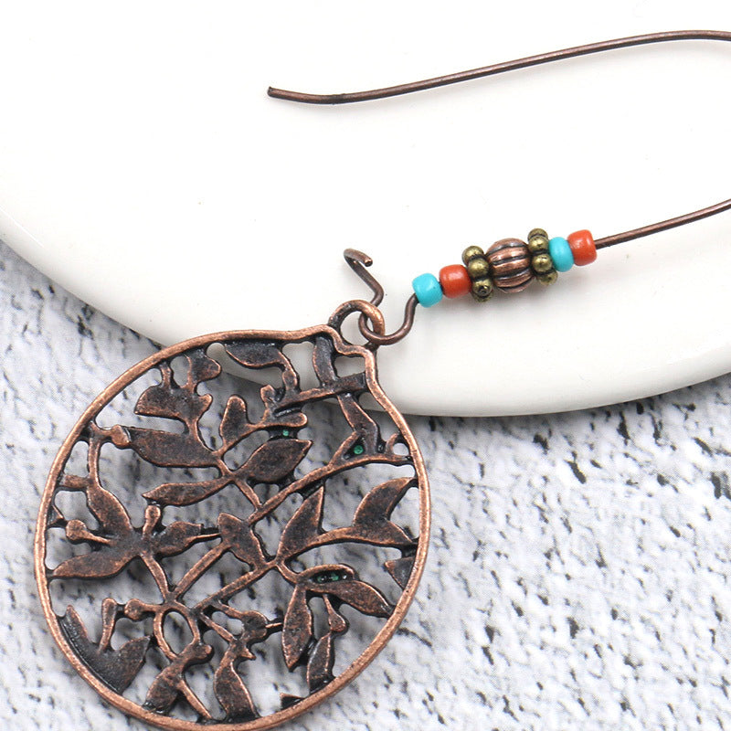 Bohemian Earrings with round hollow leaves