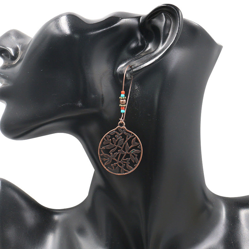 Bohemian Earrings with round hollow leaves