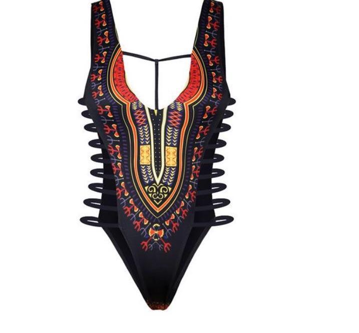 national style swimwear multi-belt printed sexy ONE-PIECE SWIMSUIT