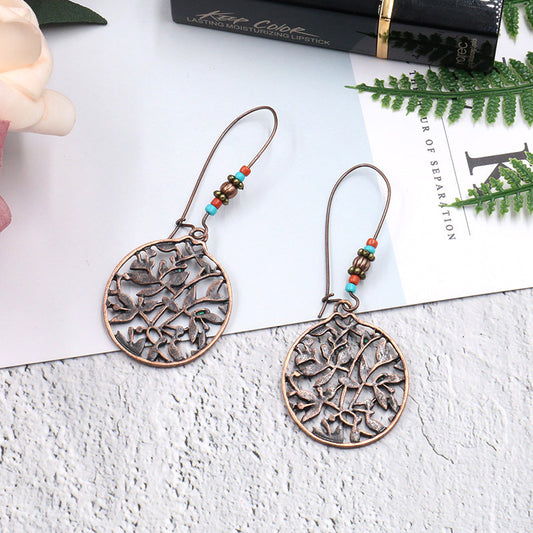 Bohemian Earrings with round hollow leaves