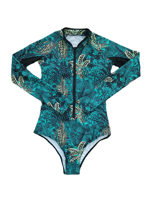 Printed Zipper Long Sleeves One-Piece Wetsuit