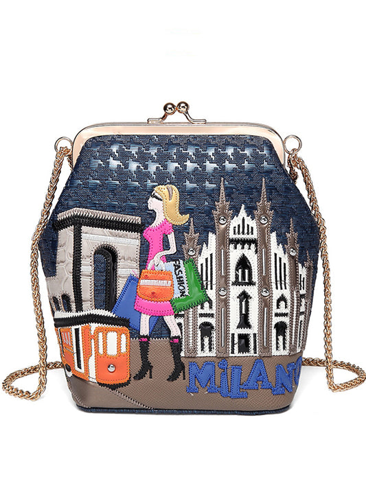 Chain fashion embroidery creative shoulder Bags