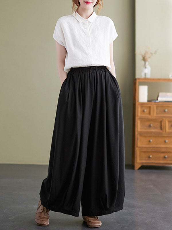 Loose Solid Color Elasticity Wide Leg Culotte Pants