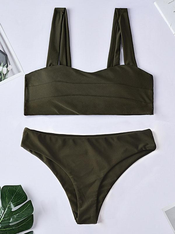 Sexy Strapless Solid Color Split Bikini Swimsuit