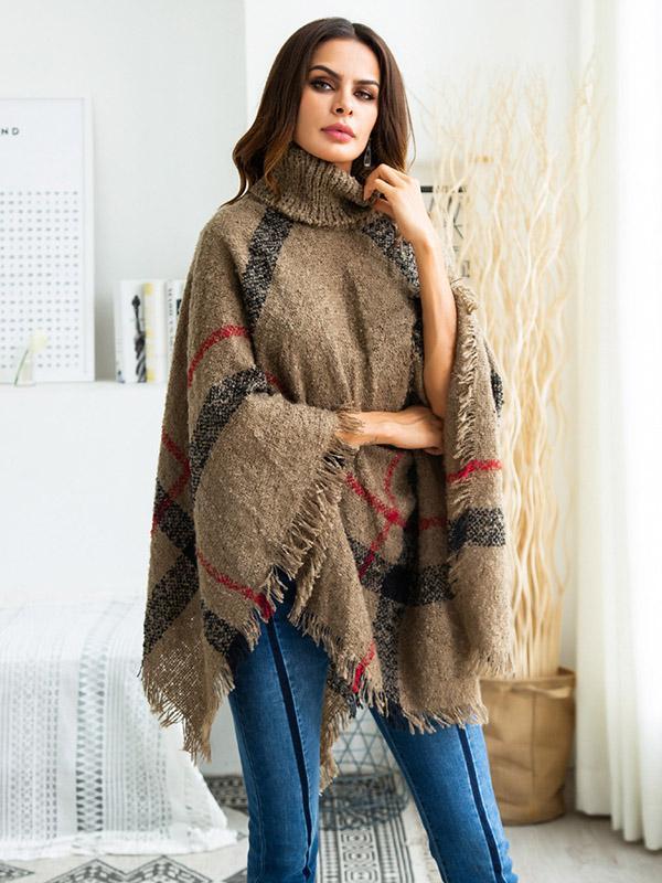 High-neck Batwing Sleeves Tassels Sweater Tops