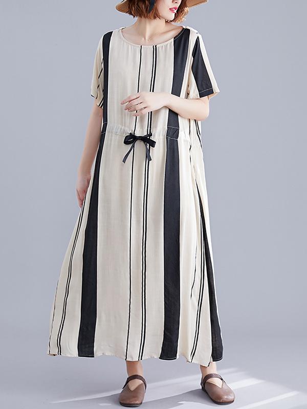 Bow-Knot Striped Loose Long Dress