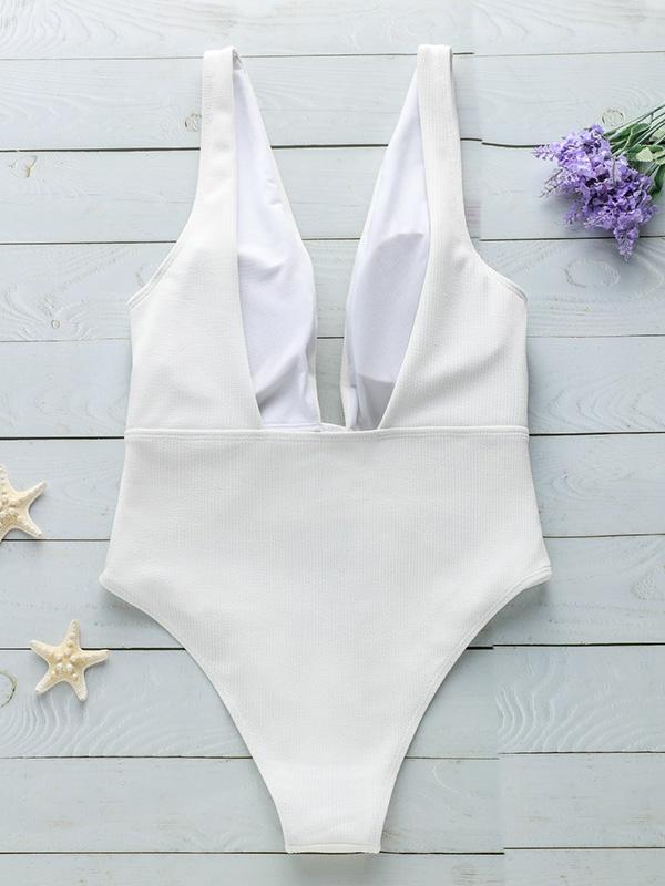 Sexy Plain Tied Front One-piece Swimwear