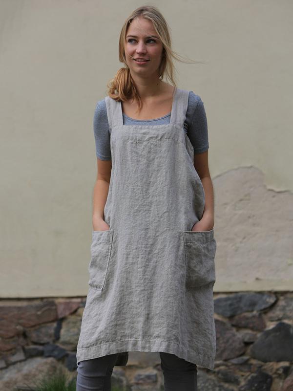 Linen Loose Pocket-with Simple Mini Dresses