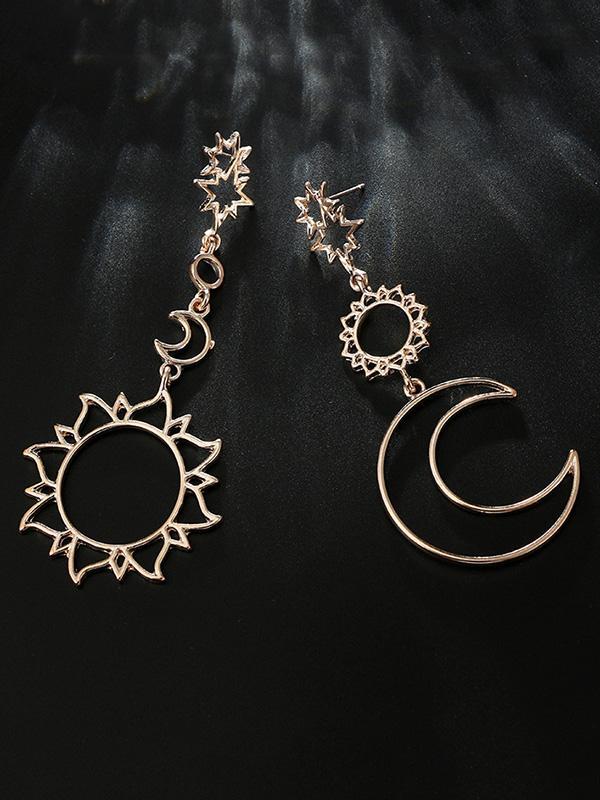 Hollow Vintage Sun&Moon&Star Pattern Pendant Earrings