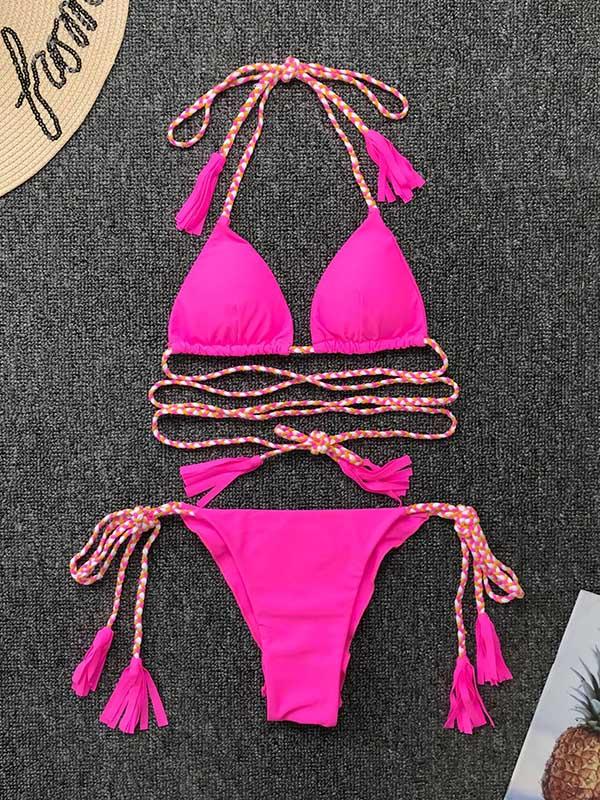 Sexy Spaghetti-Neck Braiding Bandage Bikini Swimsuit