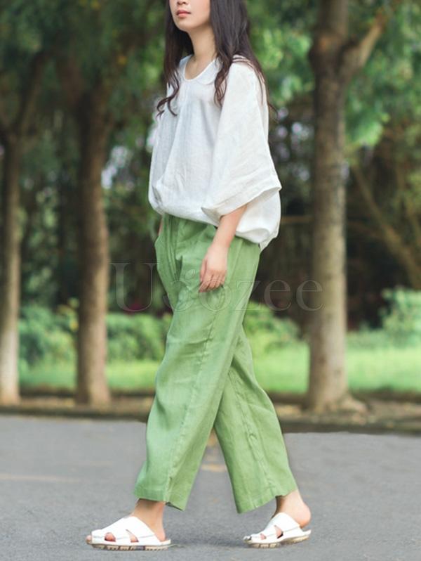 Retro Linen Drawstring Wide Leg Pants