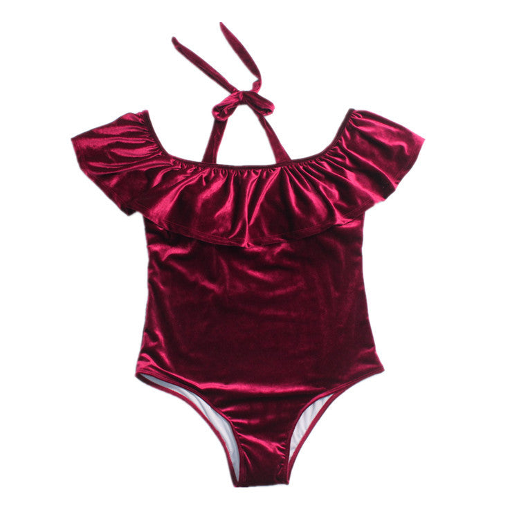 large size one-shoulder velvet fabric One-piece swimsuit