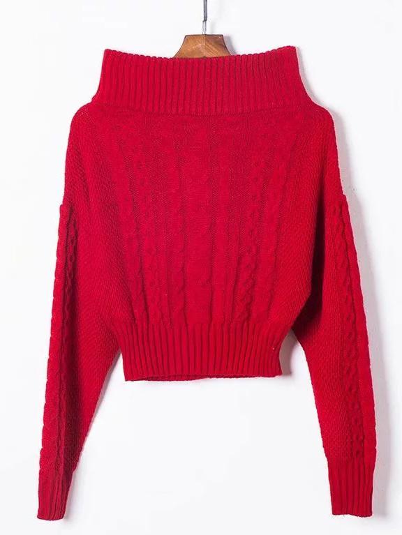 Knitting Loose Solid Color Sweater Tops