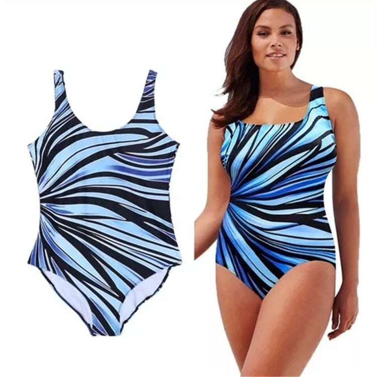 Oversized Feipo Stripe Print and fat all ONE-PIECE SWIMSUIT